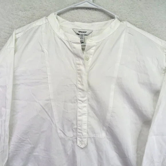 Spanx Shirt Womens 1XL White Long Sleeve‎ Button Pullover Tunic Blouse Top - Picture 2 of 7